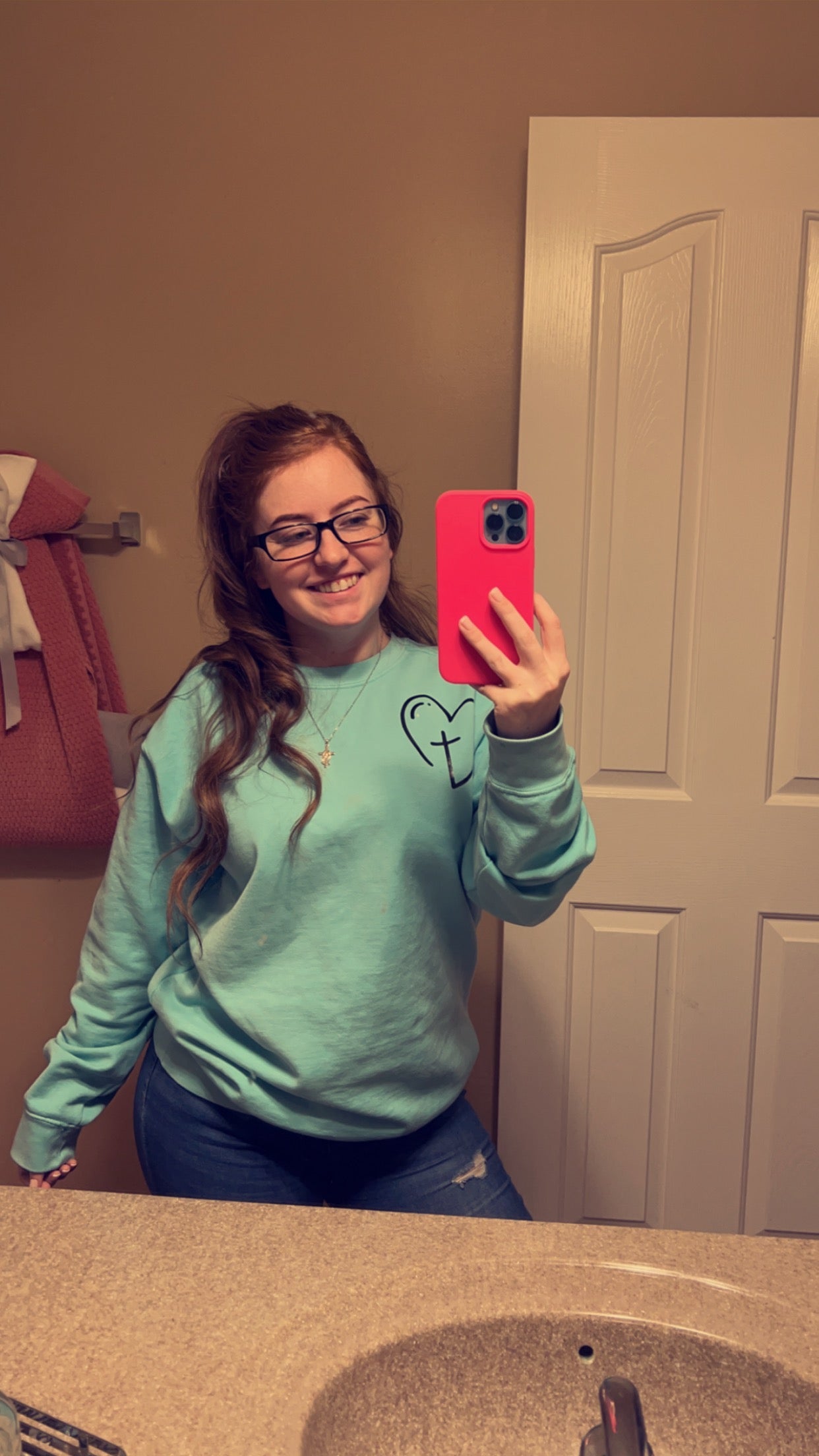 Your Very Presence is a Present Cross Teal Crewneck